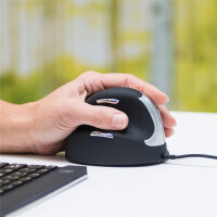 R-Go HE Mouse - Ergonomische Maus - Mittel (Handl&auml;nge 165-185mm) - linksh&auml;ndig - kabelgebunden - Linksh&auml;ndig - USB Typ-A - 3400 DPI - Schwarz - Silber