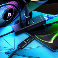 Sharkoon Shark 3-Port USB 3.2 Gen 1 Alu Hub+ RJ45 Ethernet Adapter bk
