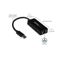 StarTech.com USB 3.0 Gigabit Ethernet Lan Adapter mit USB Port - Schwarz - Verkabelt - USB - Ethernet - 5000 Mbit/s - Schwarz