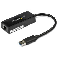 StarTech.com USB 3.0 Gigabit Ethernet Lan Adapter mit USB Port - Schwarz - Verkabelt - USB - Ethernet - 5000 Mbit/s - Schwarz