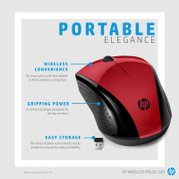 HP 220 - Beidhändig - Optisch - RF Wireless - 1600 DPI - Schwarz - Rot