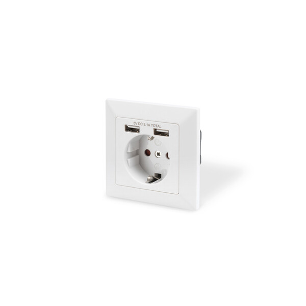 DIGITUS Sicherheits-Steckdose für Unterputzmontage mit 2 USB-Ports