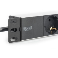 DIGITUS DN-95411 - 1HE Aluminium Steckdosenleiste, Schrankmontage 3x Schutzkontakt, 16A, 4000W, 250VAC 50/60Hz
