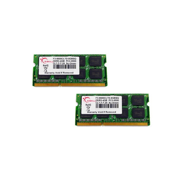 G.Skill 8GB DDR3-1066 SQ - 8 GB - 2 x 4 GB - DDR3 - 1066 MHz - 204-pin SO-DIMM