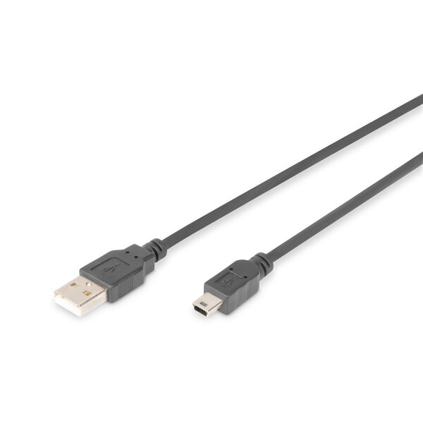 DIGITUS AK-300108-030-S - USB 2.0 Anschlusskabel, Typ A - mini B (5pin) St/St, 3.0m, USB 2.0 konform, sw