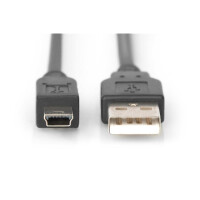 DIGITUS AK-300108-030-S - USB 2.0 Anschlusskabel, Typ A - mini B (5pin) St/St, 3.0m, USB 2.0 konform, sw