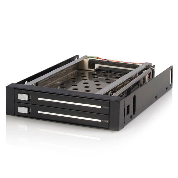 StarTech.com SATA Hot Swap Wechselrahmen trägerlos - Mobiles Festplatten Speicher Rack 2x 6,4cm (2,5") - 8,89 cm (3.5 Zoll) - Frontblende - 2.5 Zoll - SATA - Serial ATA II - Serial ATA III - Schwarz - Aluminium