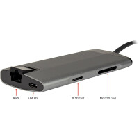 Inter-Tech GDC-802 - USB 3.2 Gen 1 (3.1 Gen 1) Type-C - HDMI - RJ-45 - MMC - MicroSD (TransFlash) - 1000 Mbit/s - 30 Hz - 3840 x 2160