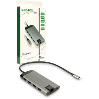 Inter-Tech GDC-802 - USB 3.2 Gen 1 (3.1 Gen 1) Type-C - HDMI - RJ-45 - MMC - MicroSD (TransFlash) - 1000 Mbit/s - 30 Hz - 3840 x 2160