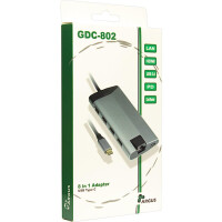 Inter-Tech GDC-802 - USB 3.2 Gen 1 (3.1 Gen 1) Type-C - HDMI - RJ-45 - MMC - MicroSD (TransFlash) - 1000 Mbit/s - 30 Hz - 3840 x 2160