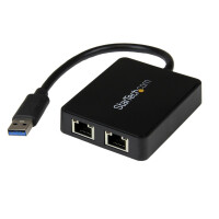StarTech.com USB 3.0 auf Dual Port Gigabit Ethernet LAN Adapter mit USB-Port - Schwarz - Verkabelt - USB - Ethernet - 5000 Mbit/s - Schwarz