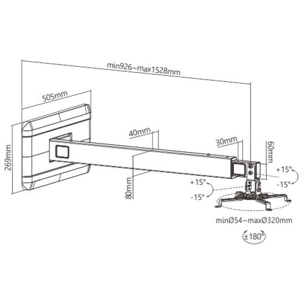 Techly Wandhalterung f&uuml;r Beamer ausziehbar 926-1528mm schwarz