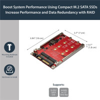 StarTech.com Dual-Slot M.2 auf SATA Adapter für 2,5" Laufwerksschacht - RAID - SATA - M.2 - Rot - CE - FCC - REACH - TAA - ASMedia - ASM1092R - 6 Gbit/s
