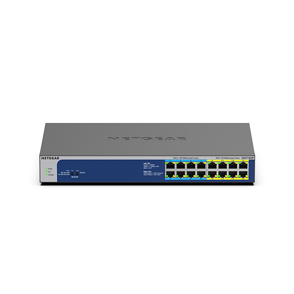 Netgear GS516UP - Unmanaged - Gigabit Ethernet (10/100/1000) - Vollduplex - Power over Ethernet (PoE) - Rack-Einbau