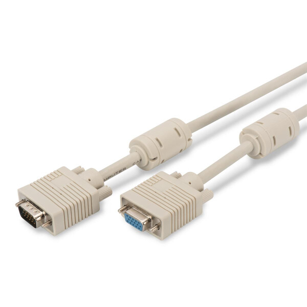 DIGITUS AK-310203-018-E - VGA Monitor Verlängerungskabel, HD15 St/Bu, 1.8m, 3Coax/7C, 2xFerrit, be