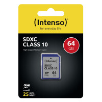 Intenso SD Karte Class 10 - 64 GB - SDXC - Klasse 10 - 25 MB/s - Schockresistent - Temperaturbest&auml;ndig - R&ouml;ntgensicher - Schwarz