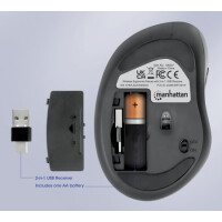 Manhattan Ergonomische Wireless Maus mit 2-in-1 USB-Empfänger USB-A- und USB-C-Kombiempfänger - Maus