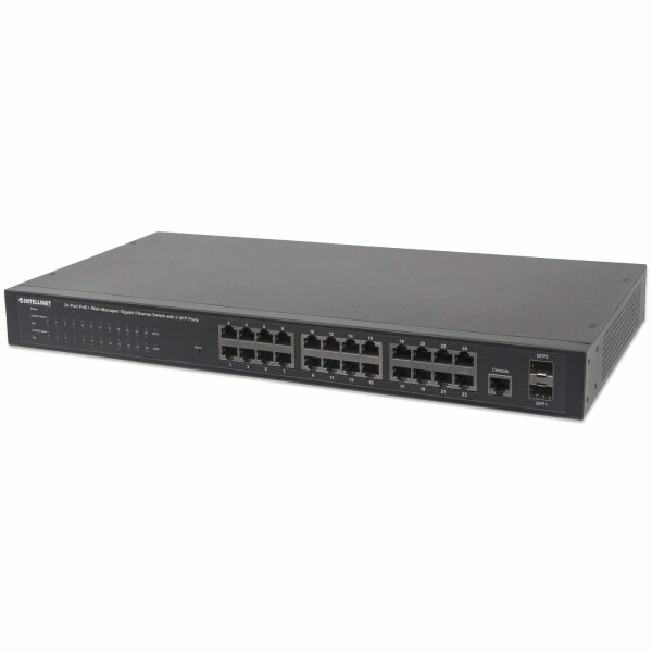 Intellinet 24-Port Gigabit Ethernet PoE+ Web-Managed Switch mit 2 SFP-Ports, 24 x PoE port