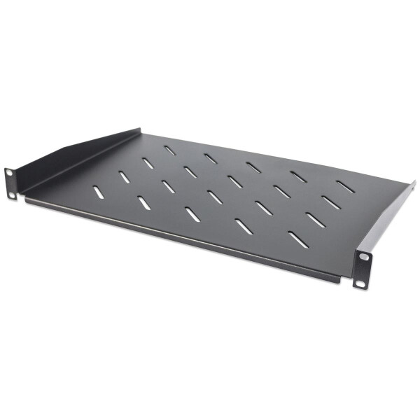 Intellinet 19" Fachboden zur Frontmontage - 1 HE - Montage an den beiden vorderen Profilschienen - 300 mm Tiefe - perforiert - schwarz - Regalboden - Schwarz - Stahl - 25 kg - 1U - 48,3 cm (19 Zoll)