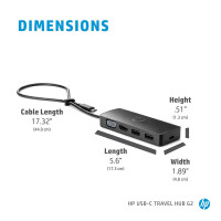 HP USB-C Travel Hub G2 - USB 3.2 Gen 1 (3.1 Gen 1) Type-C - HDMI - USB 3.2 Gen 1 (3.1 Gen 1) Type-A - VGA - 3840 x 2160 Pixel - Haus - 173 mm - 48 mm