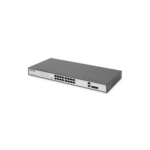DIGITUS 16-Port Fast Ethernet PoE Switch, 19 Zoll, Unmanaged, 2 Uplinks