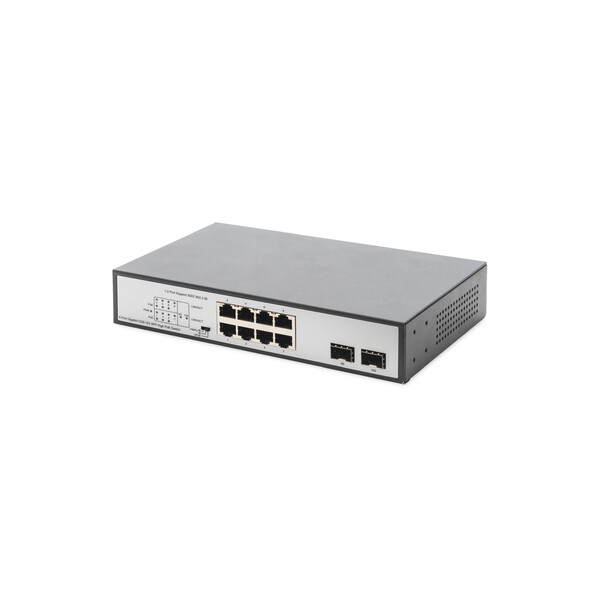 DIGITUS 8-Port Gigabit PoE Switch, 19 Zoll, Unmanaged, 2 Uplinks