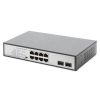 DIGITUS 8-Port Gigabit PoE Switch, 19 Zoll, Unmanaged, 2 Uplinks