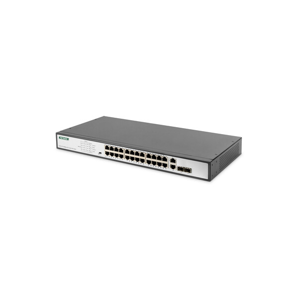 DIGITUS 24-Port Fast Ethernet PoE Switch, 19 Zoll, Unmanaged, 2 Uplinks