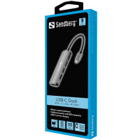 SANDBERG USB-C Dock HDMI+3xUSB+PD 100W - Kabelgebunden - USB 3.2 Gen 1 (3.1 Gen 1) Type-C - 100 W - Grau - 4K Ultra HD - Aluminium