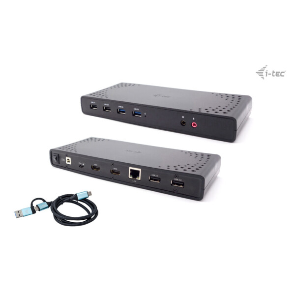 i-tec USB 3.0 / USB-C / Thunderbolt Dual Display Docking Station + Power Delivery 85W - Kabelgebunden - USB 3.2 Gen 1 (3.1 Gen 1) Type-C - 85 W - 3,5 mm - 10,100,1000 Mbit/s - Schwarz