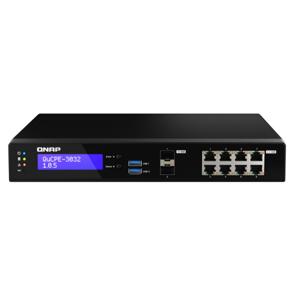 QNAP QuCPE-3032-C3558R-8G Intel Atom C3558R 8x2.5GbE RJ45 ports and 2x10GbE SFP+