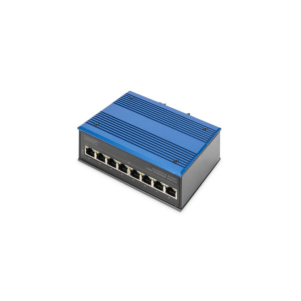 DIGITUS 8 Port Fast Ethernet Netzwerk Switch, Industrial, Unmanaged, 1 RJ45 Uplink