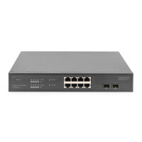 DIGITUS 8- Port Gigabit PoE Switch, 19 Zoll, Unmanaged, 2 Uplinks