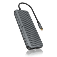 ICY BOX Mobile DockingStation mit dreifacher Videoausgabe - Kabelgebunden - USB 3.2 Gen 1 (3.1 Gen 1) Type-C - 100 W - Schwarz - Grau - 7680 x 4320 Pixel - 1 Stück(e)