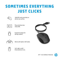 HP 150 Kabelgebundene Maus - Beidhändig - Optisch - USB Typ-A - 1600 DPI - Schwarz