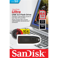 SanDisk Ultra - 64 GB - USB Typ-A - 3.2 Gen 1 (3.1 Gen 1) - 100 MB/s - Dia - Schwarz
