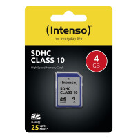 Intenso SD Karte Class 10 - 4 GB - SDHC - Klasse 10 - 25 MB/s - Schockresistent - Temperaturbest&auml;ndig - R&ouml;ntgensicher - Schwarz