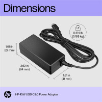 HP 45W USB-C-LC-Netzadapter - Notebook - 45 W - 94 mm - 40 mm - 26,5 mm - 193 g