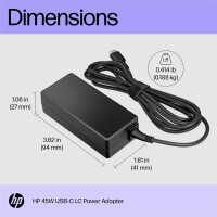 HP 45W USB-C-LC-Netzadapter - Notebook - 45 W - 94 mm - 40 mm - 26,5 mm - 193 g