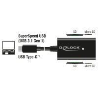Delock 91740 - MMC - MMCmicro - Speicherstick (MS) - MicroSD (TransFlash) - MicroSDHC - MicroSDXC - SD - SDHC - SDXC - Schwarz - 480 Mbit/s - 2048 GB - USB 3.2 Gen 1 (3.1 Gen 1) Type-C - USB