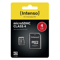 Intenso microSD Karte Class 4 - 4 GB - MicroSDHC - Klasse 4 - 20 MB/s - 5 MB/s - Schockresistent - Temperaturbest&auml;ndig - R&ouml;ntgensicher