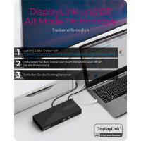 ICY BOX 11 in 1 Hybrid DockingStation mit dreifacher Videoausgabe - Kabelgebunden - USB 3.2 Gen 2 (3.1 Gen 2) Type-A - 10,100,1000 Mbit/s - Schwarz - 3840 x 2160 Pixel - 60 Hz