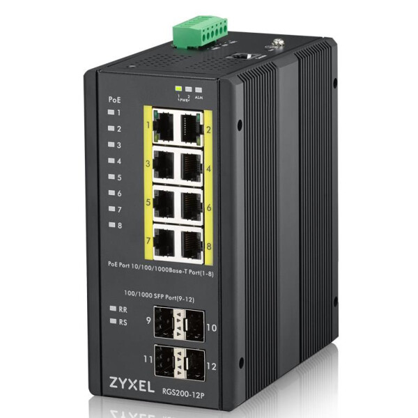 ZyXEL RGS200-12P - Managed - L2 - Gigabit Ethernet (10/100/1000) - Power over Ethernet (PoE) - Rack-Einbau - Wandmontage
