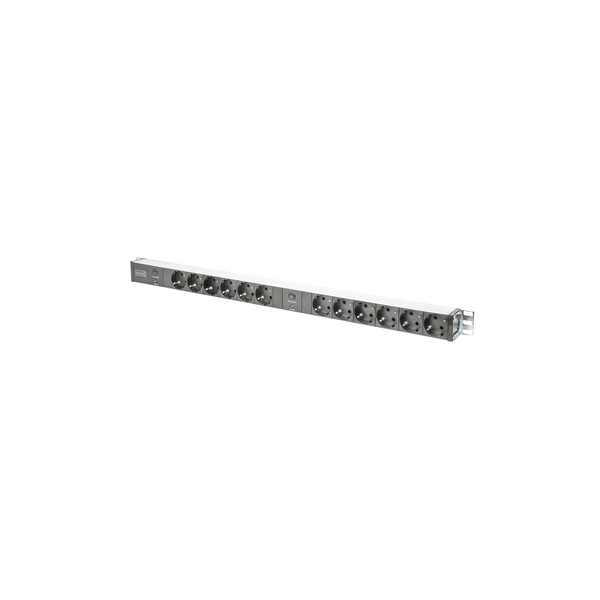 DIGITUS Steckdosenleiste mit Aluminiumprofil und Überlastschutz, 12-fach Schutzkontaktsteckdose, 2 x 2 m Zuleitung Schutzkontaktstecker