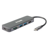 D-Link DUB-2327 - Kabelgebunden - USB Typ-C - 60 W - Grau - MicroSD (TransFlash) - SD - SDHC - SDXC - 5 Gbit/s
