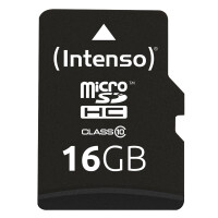 Intenso 16GB MicroSDHC - 16 GB - MicroSDHC - Klasse 10 - 25 MB/s - Schockresistent - Temperaturbest&auml;ndig - Wasserfest - R&ouml;ntgensicher - Schwarz