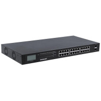 Intellinet 24-Port Gigabit Ethernet PoE+ Switch mit 2 SFP-Ports und LCD-Anzeige, LCD-Anzei