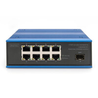 DIGITUS 8 Port Gigabit Ethernet Netzwerk Switch, Industrial, Unmanaged, 1 SFP Uplink