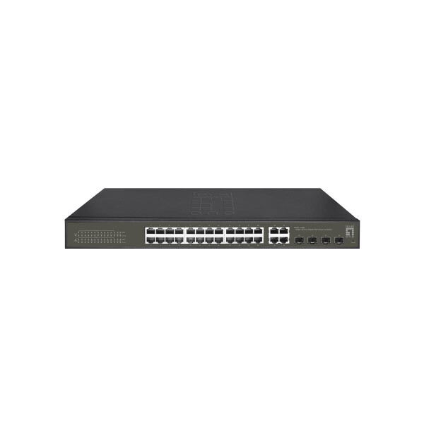 LevelOne Hilbert 28-Port Gigabit PoE Smart Lite Switch - 24 PoE Ausgänge - 4 x Gigabit SFP/RJ45 Combo - 802.3at/af PoE - 380W PoE-Leistungsbudget - Managed - L2 - Gigabit Ethernet (10/100/1000) - Vollduplex - Power over Ethernet (PoE) - Rack-Einbau