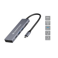 Conceptronic DONN23G 6-in-1 USB 3.2 Gen 1 Dockingstation - USB 3.0 x 2 - 100W USB PD - 4K 60Hz HDMI - SD - TF/MicroSD - Kabelgebunden - USB 3.2 Gen 1 (3.1 Gen 1) Type-C - 100 W - Grau - MicroSD (TransFlash) - SD - SDHC - SDXC - 4K Ultra HD